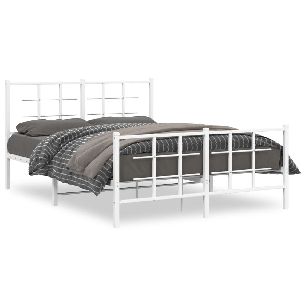 Cadre de lit métal sans matelas et pied de lit blanc 135x190 cm - XIOS