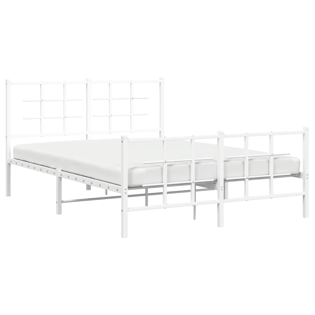 Cadre de lit métal sans matelas et pied de lit blanc 135x190 cm - XIOS