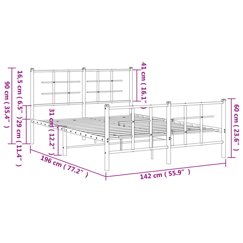 Cadre de lit métal sans matelas et pied de lit blanc 135x190 cm - XIOS