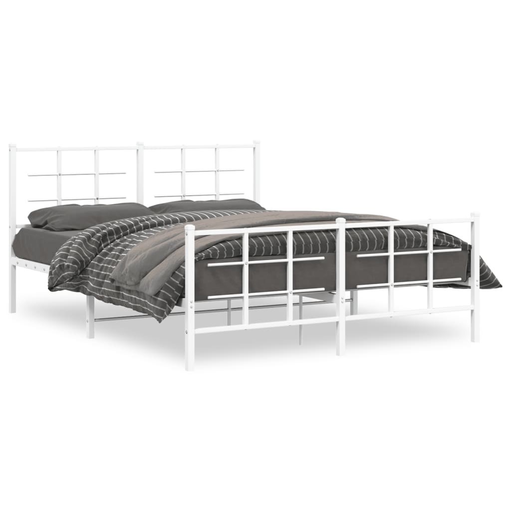 Cadre de lit métal sans matelas et pied de lit blanc 150x200 cm - XIOS