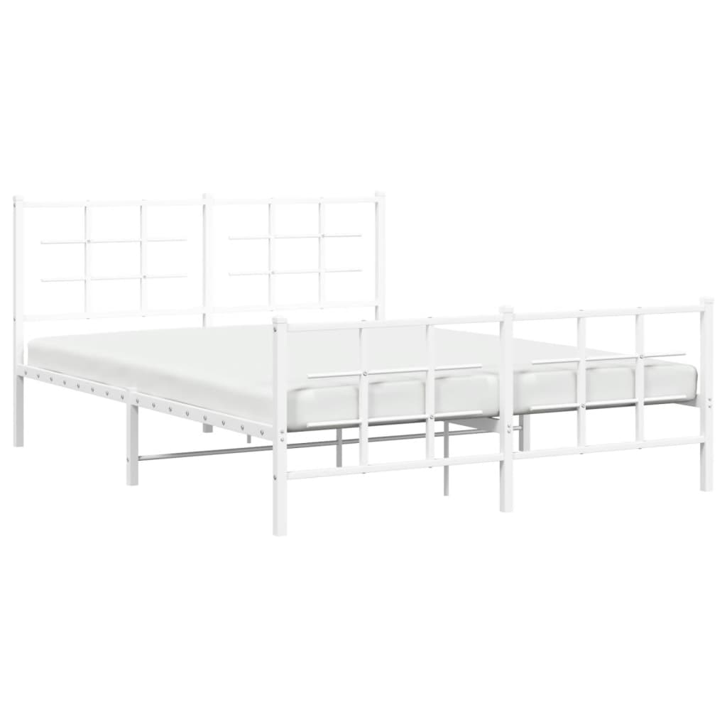 Cadre de lit métal sans matelas et pied de lit blanc 150x200 cm - XIOS