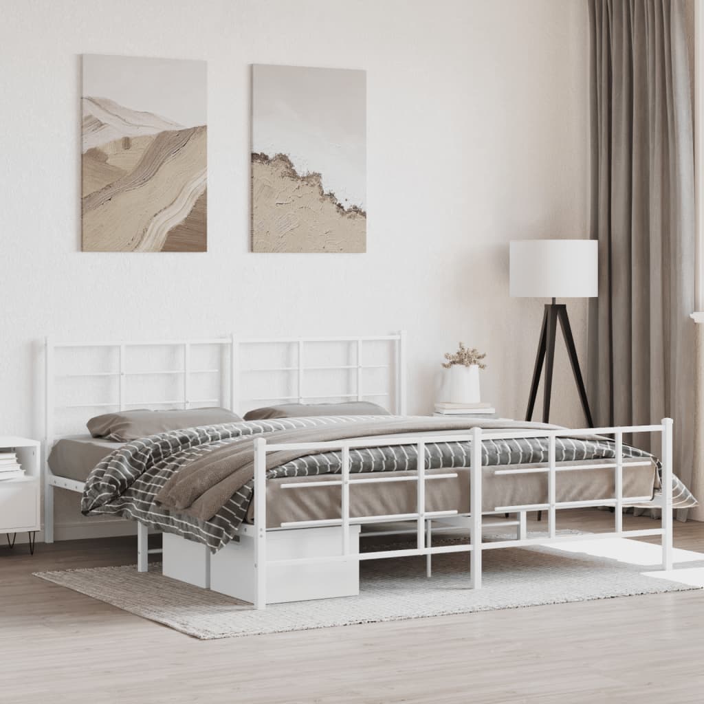 Cadre de lit métal sans matelas et pied de lit blanc 183x213 cm - XIOS