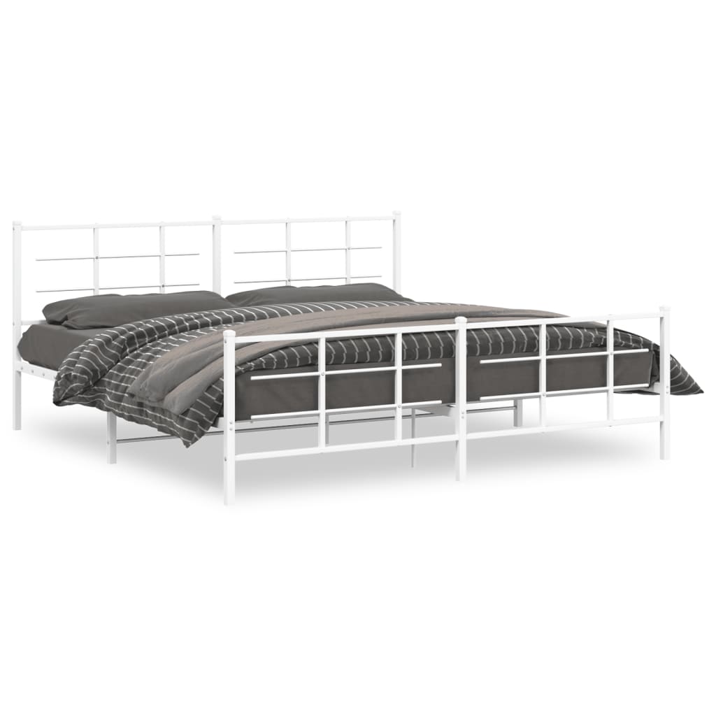 Cadre de lit métal sans matelas et pied de lit blanc 193x203 cm - XIOS