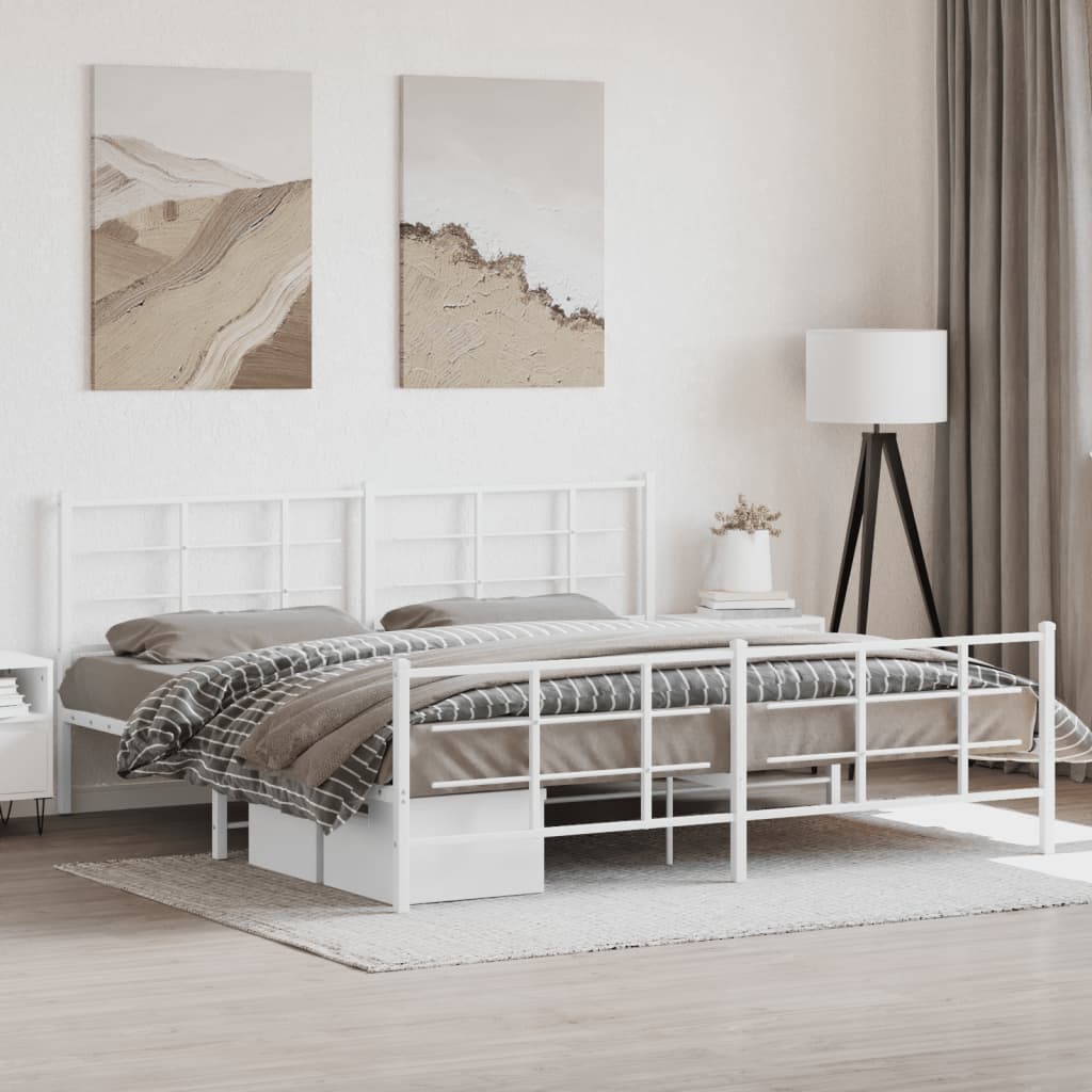 Cadre de lit métal sans matelas et pied de lit blanc 193x203 cm - XIOS