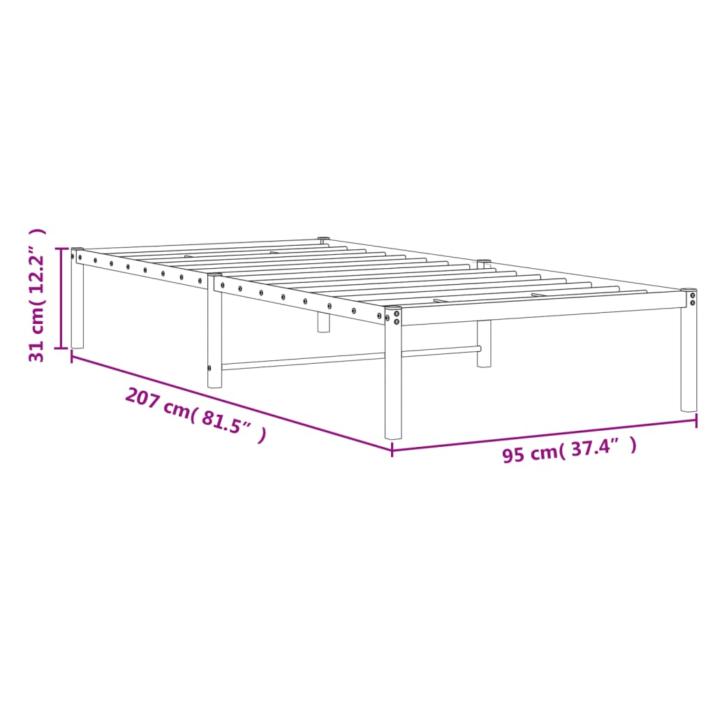 Cadre de lit métal sans matelas noir 90x200 cm - XIOS