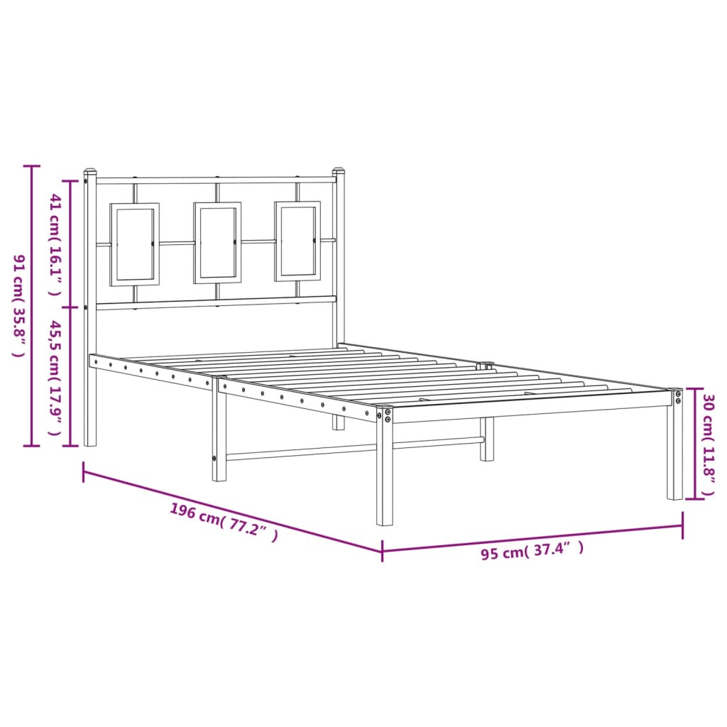 Cadre de lit métal sans matelas avec tête de lit noir 90x190 cm - XIOS