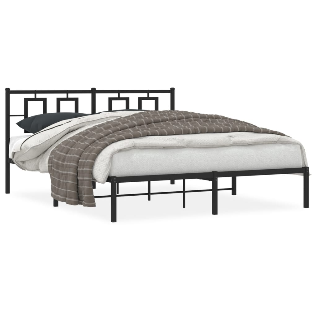 Cadre de lit métal sans matelas avec tête de lit noir 150x200cm - XIOS