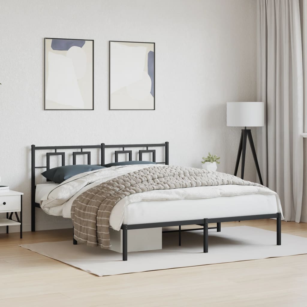 Cadre de lit métal sans matelas avec tête de lit noir 150x200cm - XIOS