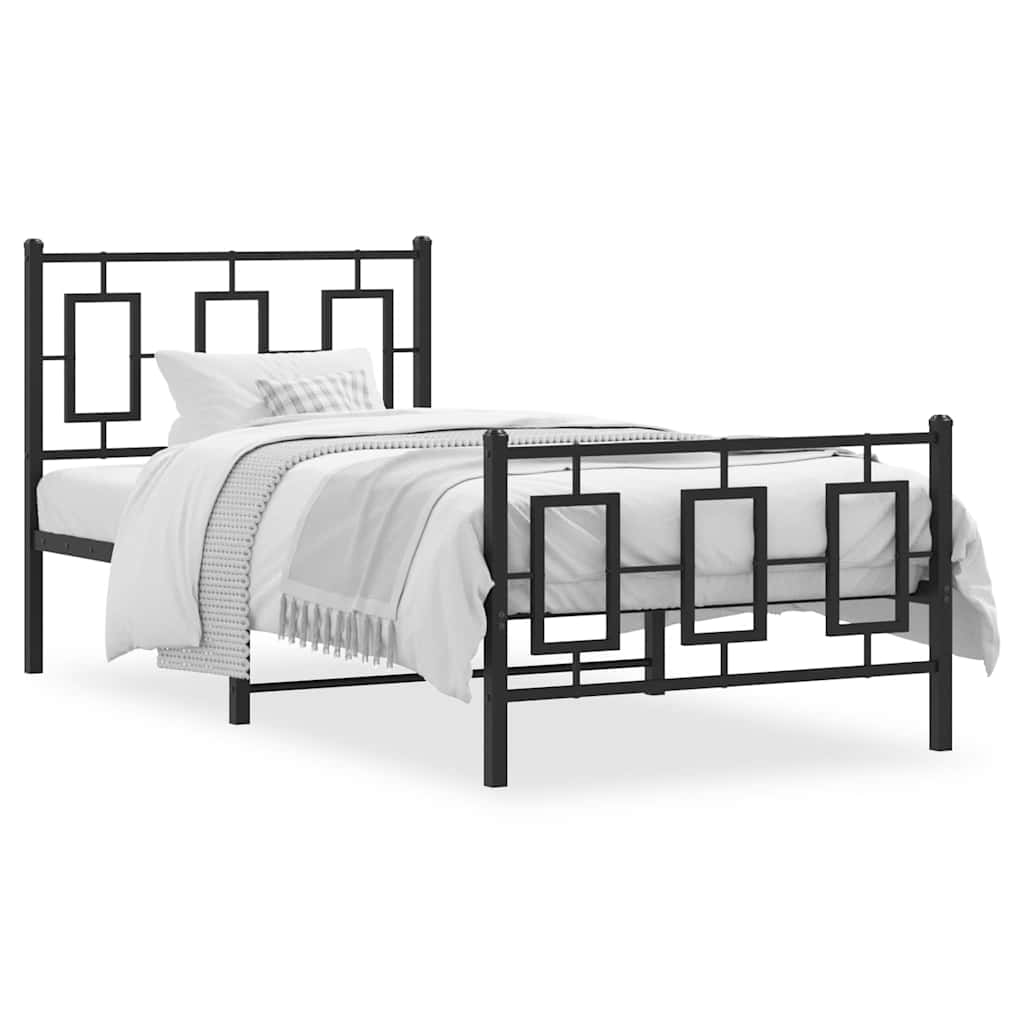 Cadre de lit métal sans matelas avec pied de lit noir 90x200 cm - XIOS