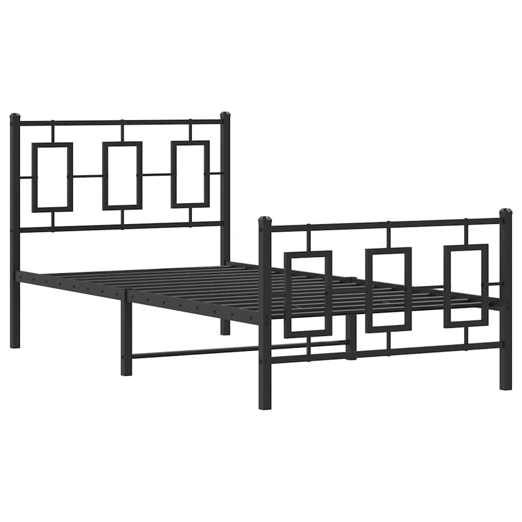 Cadre de lit métal sans matelas avec pied de lit noir 90x200 cm - XIOS