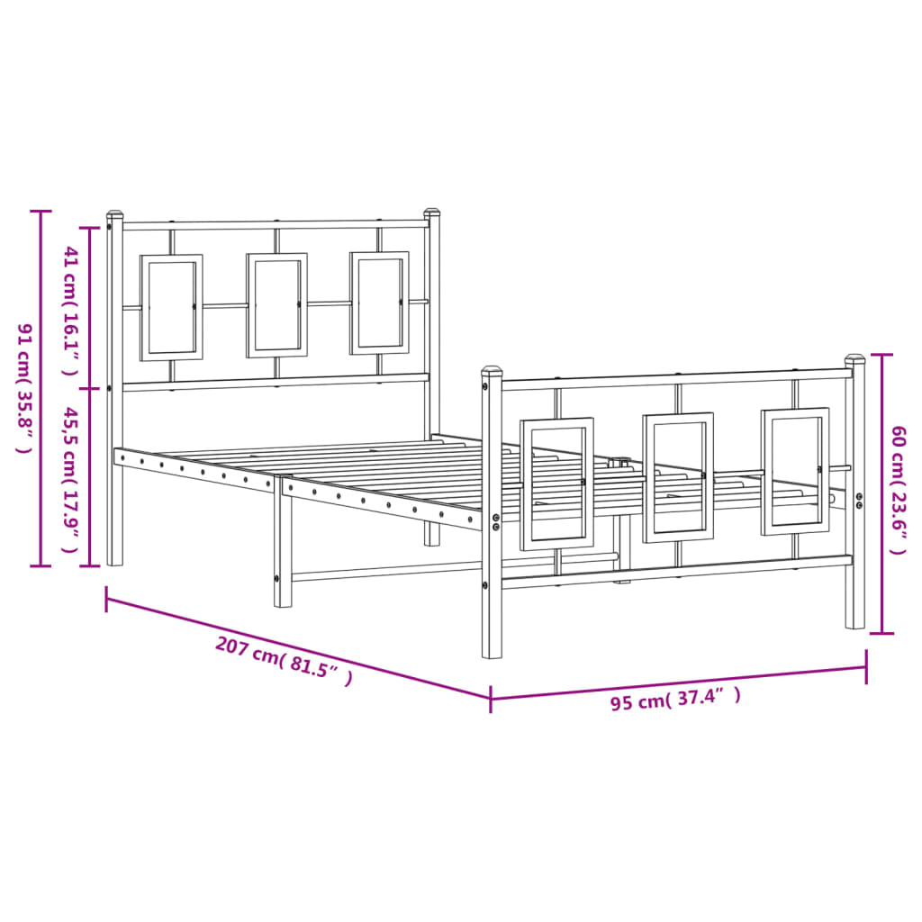 Cadre de lit métal sans matelas avec pied de lit noir 90x200 cm - XIOS