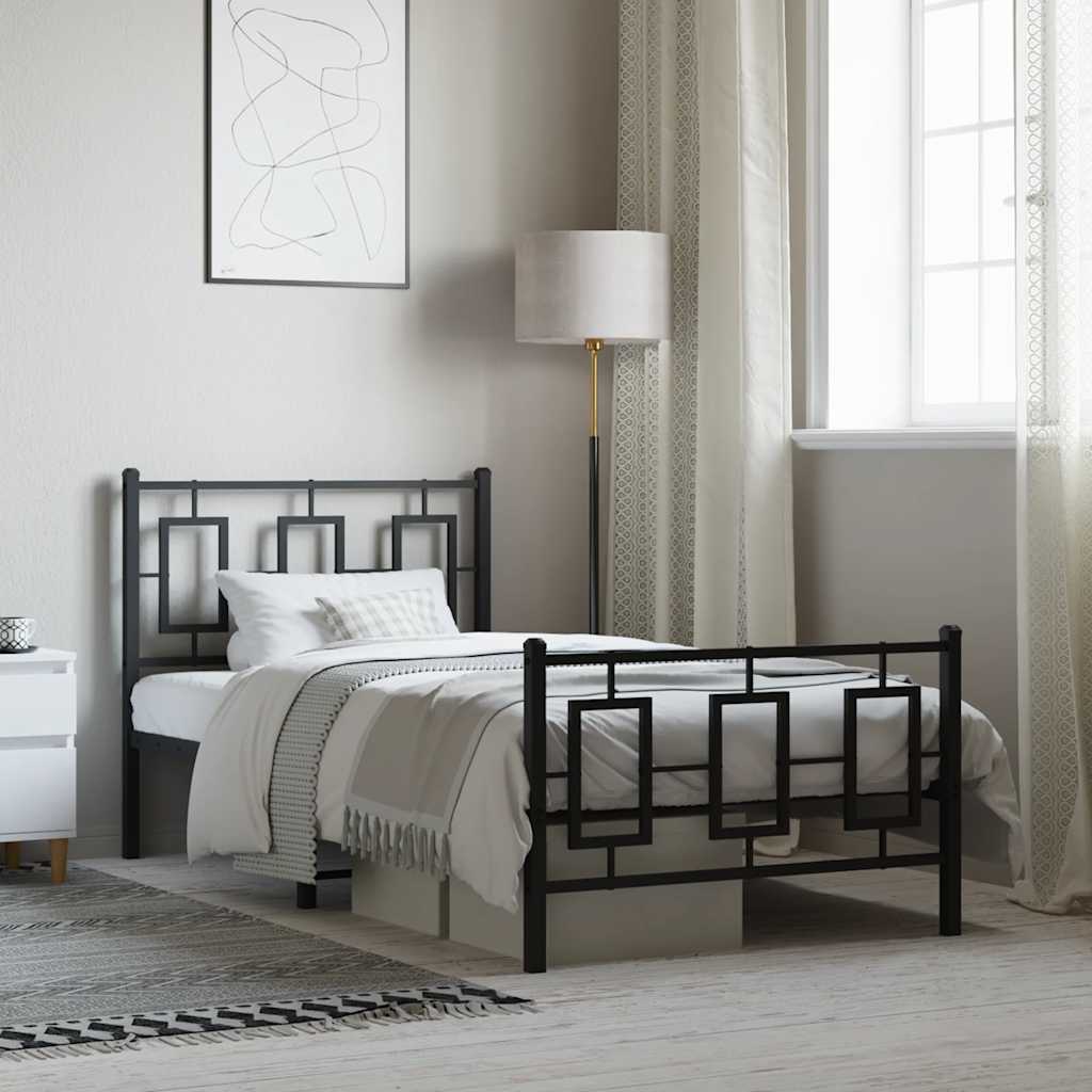 Cadre de lit métal sans matelas avec pied de lit noir 90x200 cm - XIOS