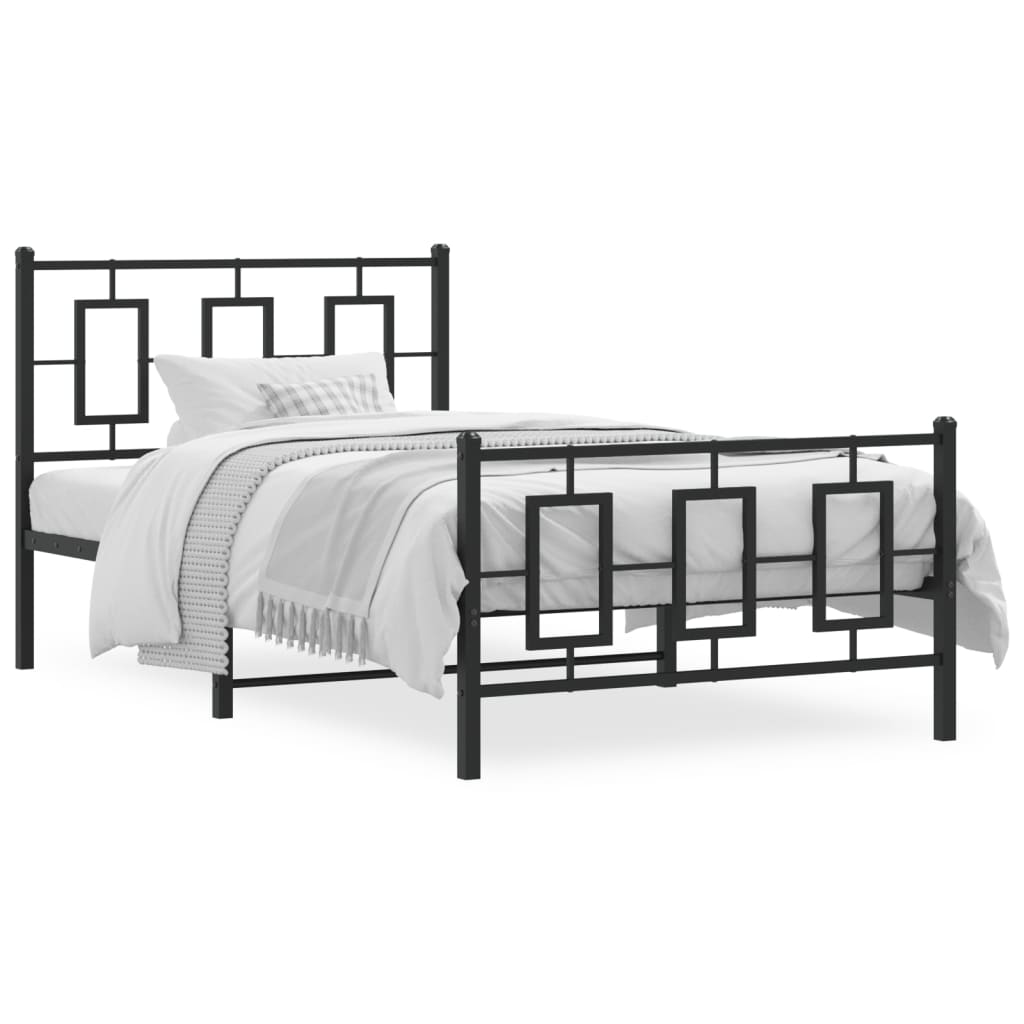 Cadre de lit métal sans matelas et pied de lit noir 100x200 cm - XIOS