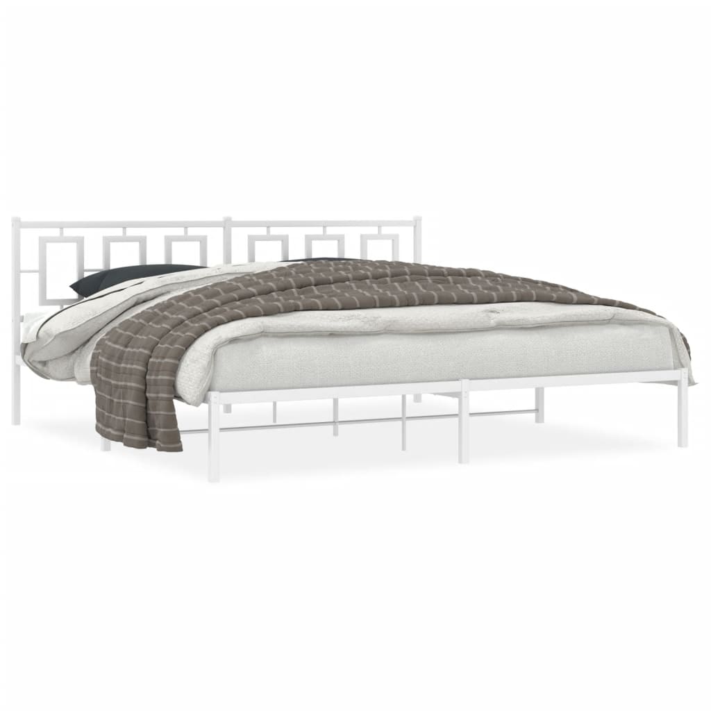 Cadre de lit métal sans matelas et tête de lit blanc 193x203 cm - XIOS