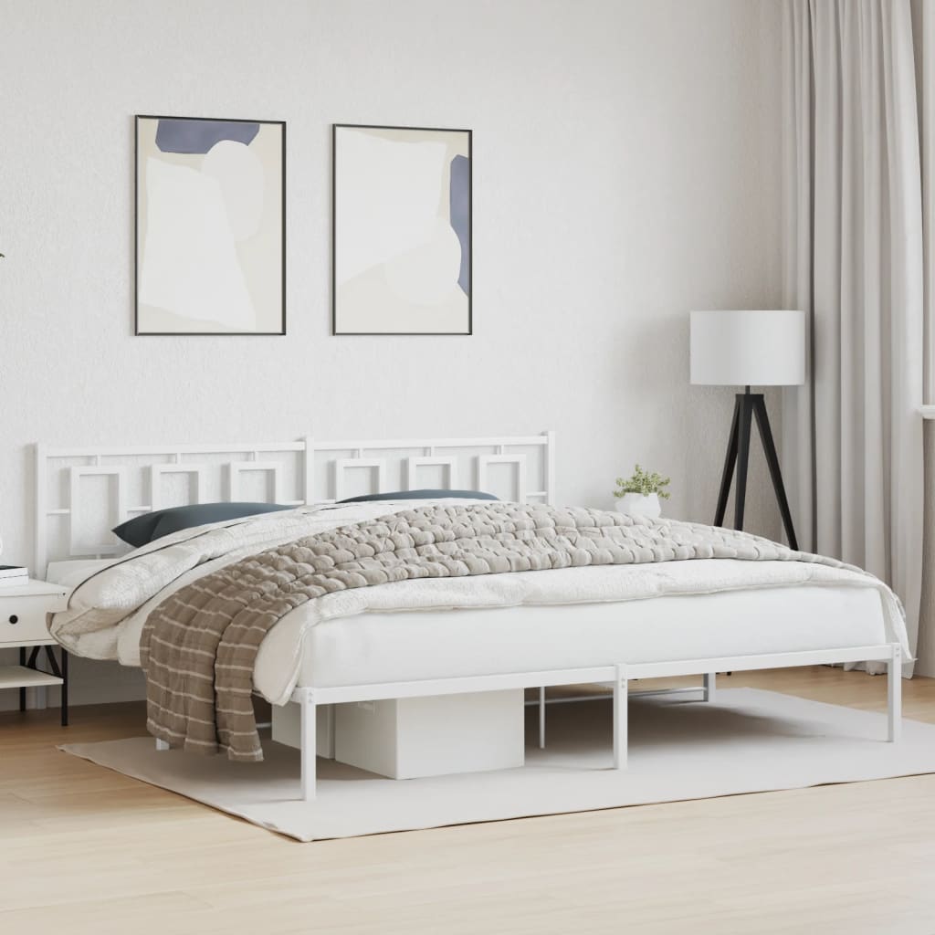 Cadre de lit métal sans matelas et tête de lit blanc 193x203 cm - XIOS