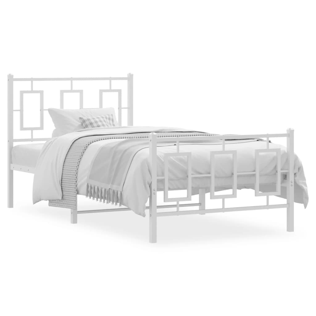 Cadre de lit métal sans matelas avec pied de lit blanc 90x200cm - XIOS