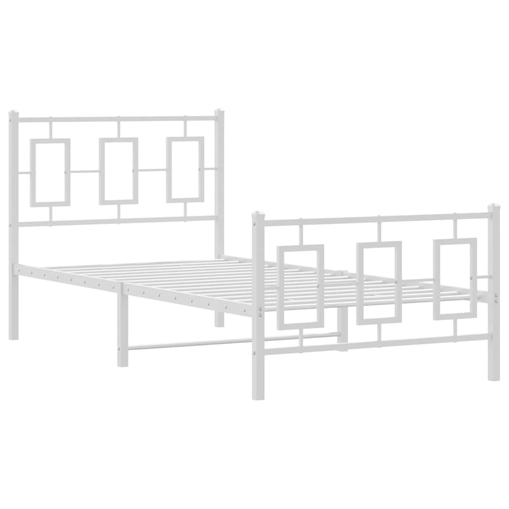 Cadre de lit métal sans matelas avec pied de lit blanc 90x200cm - XIOS