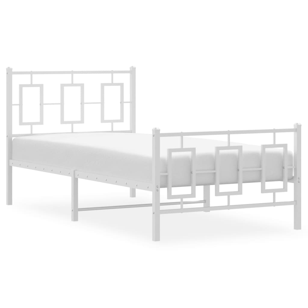 Cadre de lit métal sans matelas avec pied de lit blanc 90x200cm - XIOS