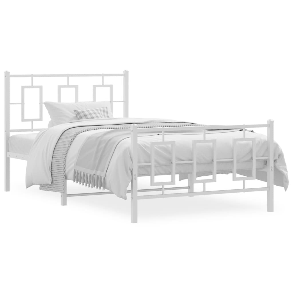Cadre de lit métal sans matelas et pied de lit blanc 100x200 cm