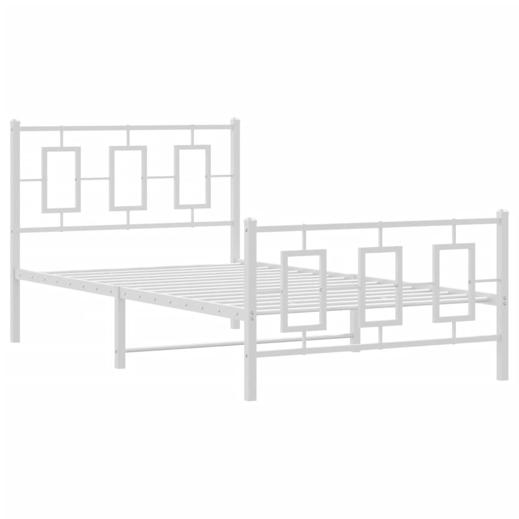 Cadre de lit métal sans matelas et pied de lit blanc 100x200 cm