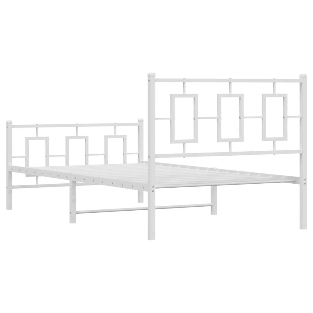 Cadre de lit métal sans matelas et pied de lit blanc 100x200 cm