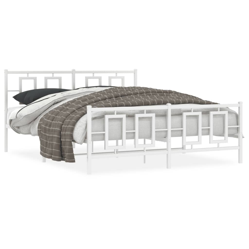 Cadre de lit métal sans matelas et pied de lit blanc 150x200 cm - XIOS