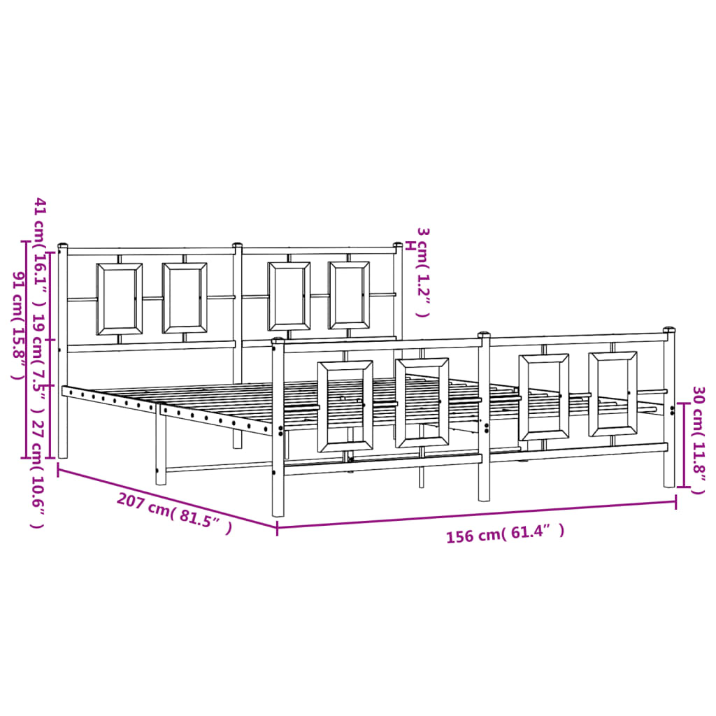 Cadre de lit métal sans matelas et pied de lit blanc 150x200 cm - XIOS
