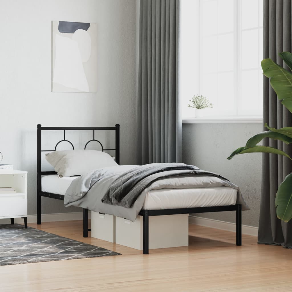 Cadre de lit métal sans matelas avec tête de lit noir 80x200 cm - XIOS