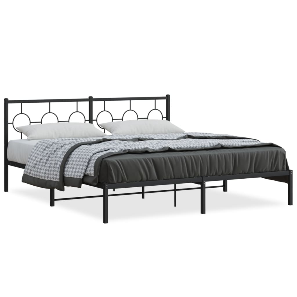 Cadre de lit métal sans matelas et tête de lit noir 180x200 cm - XIOS