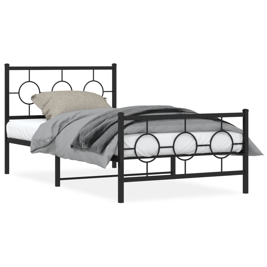 Cadre de lit métal sans matelas et pied de lit noir 100x200 cm