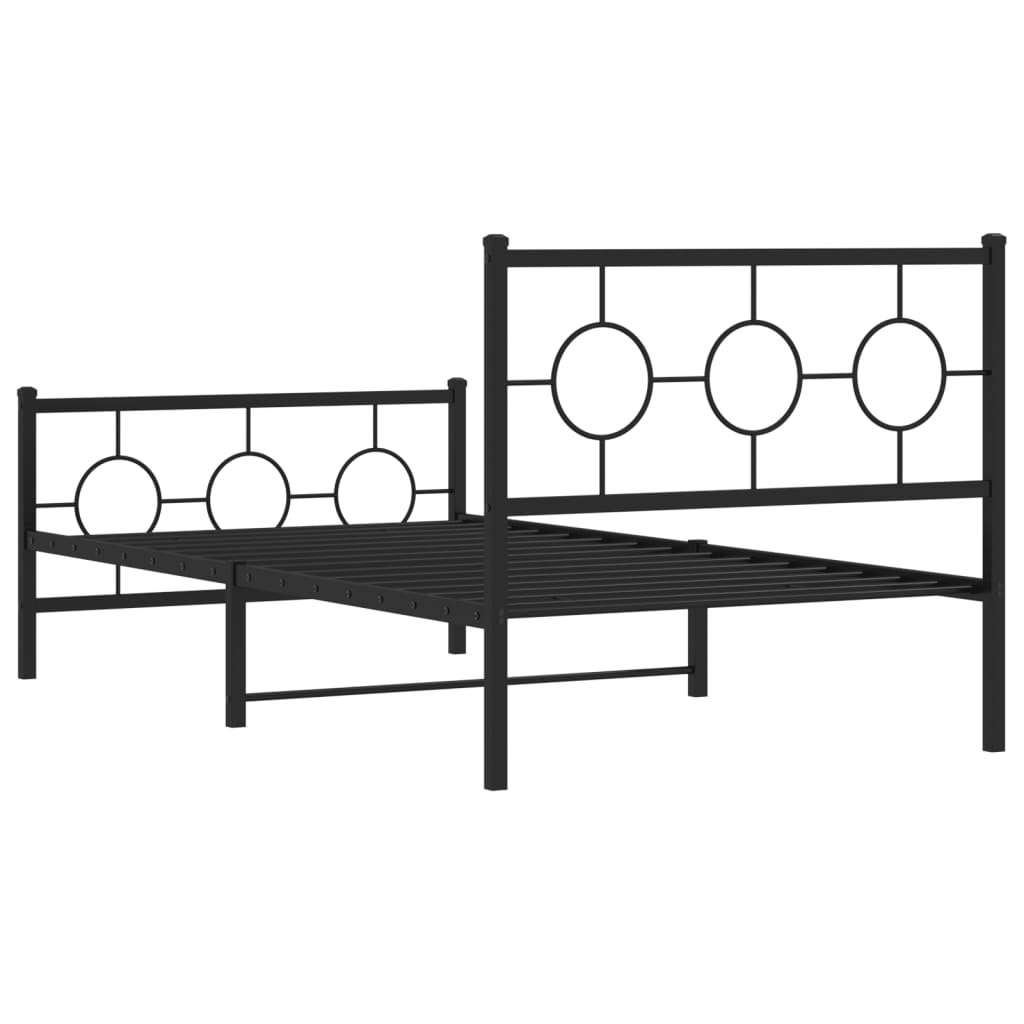 Cadre de lit métal sans matelas et pied de lit noir 100x200 cm