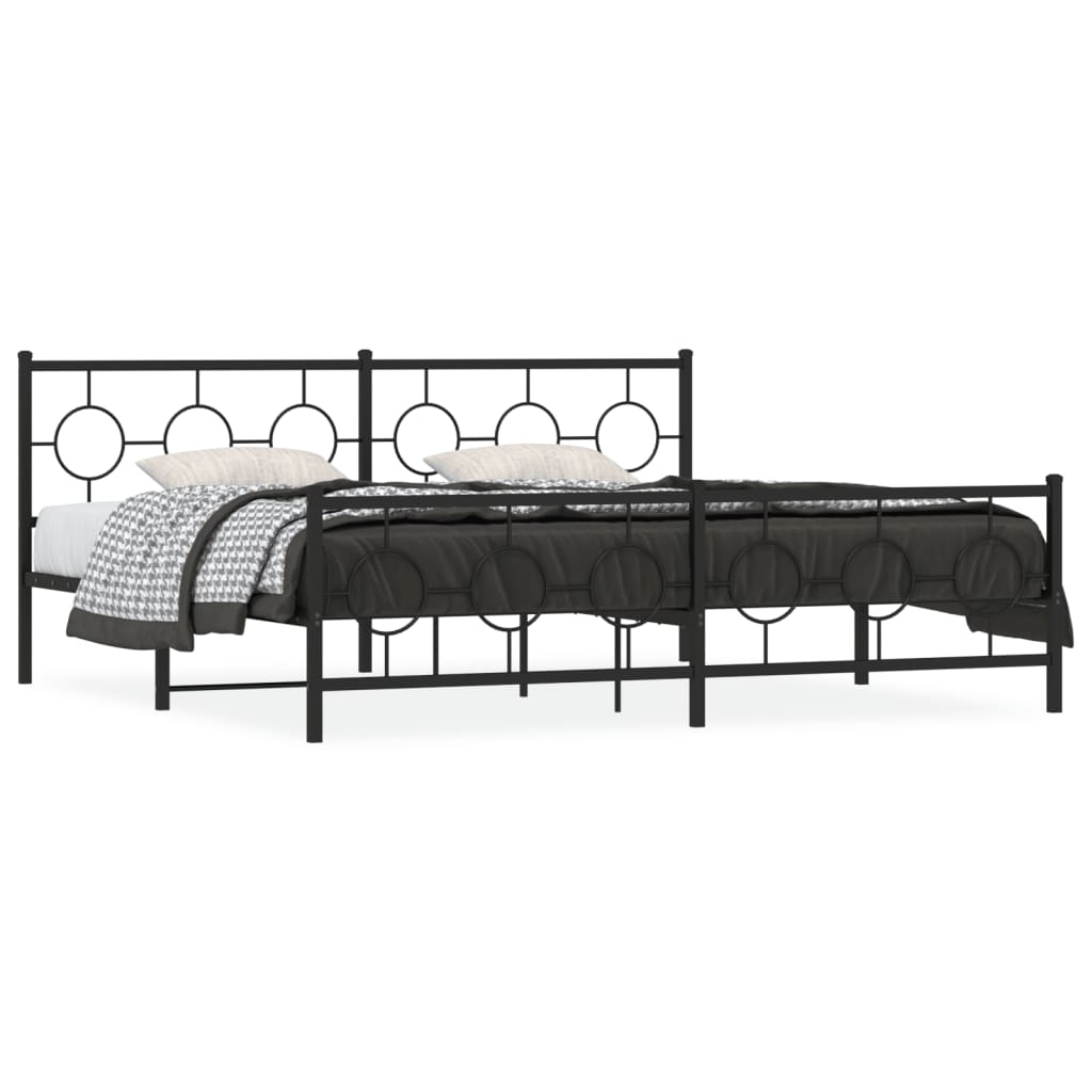 Cadre de lit métal sans matelas avec pied de lit noir 193x203cm - XIOS
