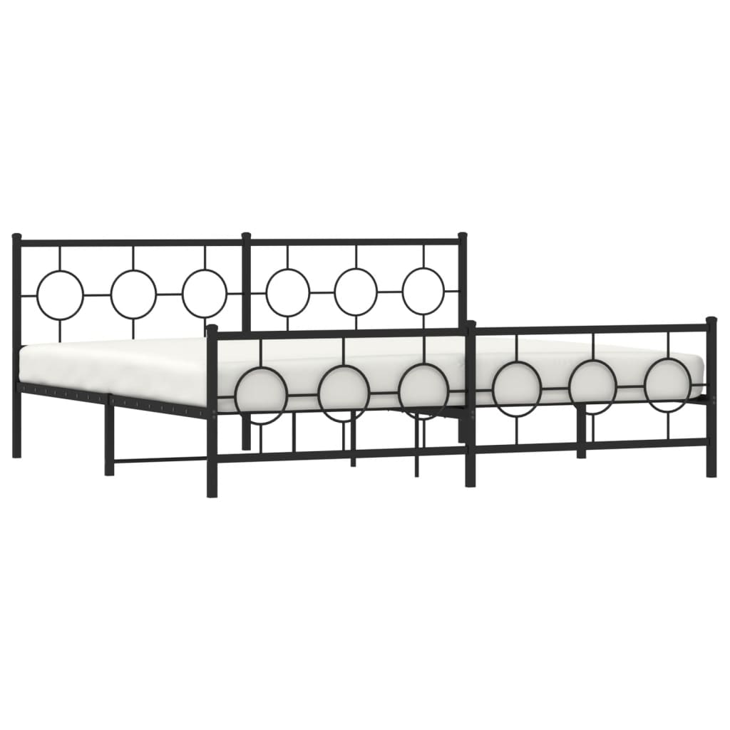 Cadre de lit métal sans matelas avec pied de lit noir 193x203cm - XIOS
