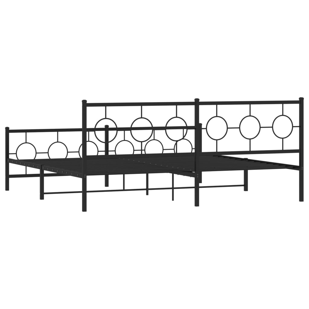 Cadre de lit métal sans matelas avec pied de lit noir 193x203cm - XIOS