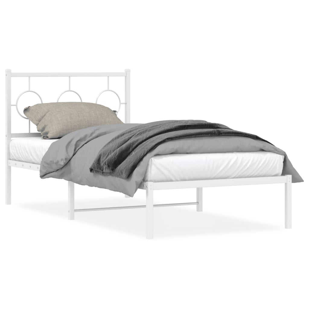 Cadre de lit métal sans matelas avec tête de lit blanc 90x200cm - XIOS