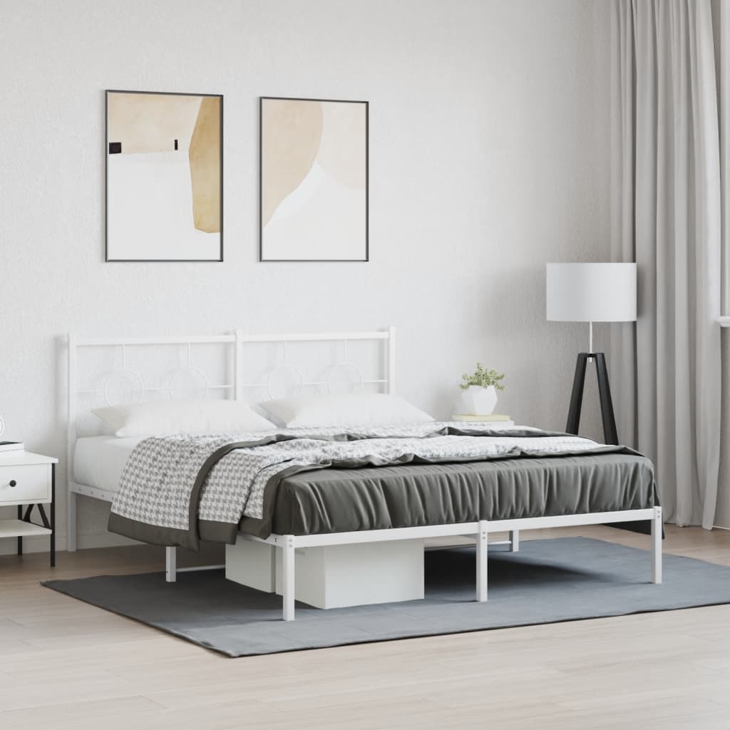 Cadre de lit métal sans matelas et tête de lit blanc 150x200 cm - XIOS