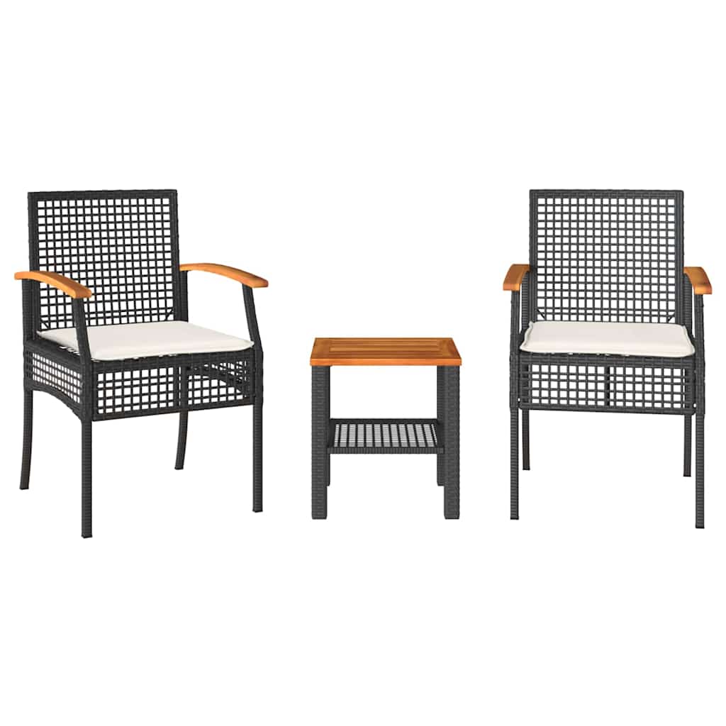 Ensemble de bistro 3 pcs et coussins noir résine tressée acacia - XIOS