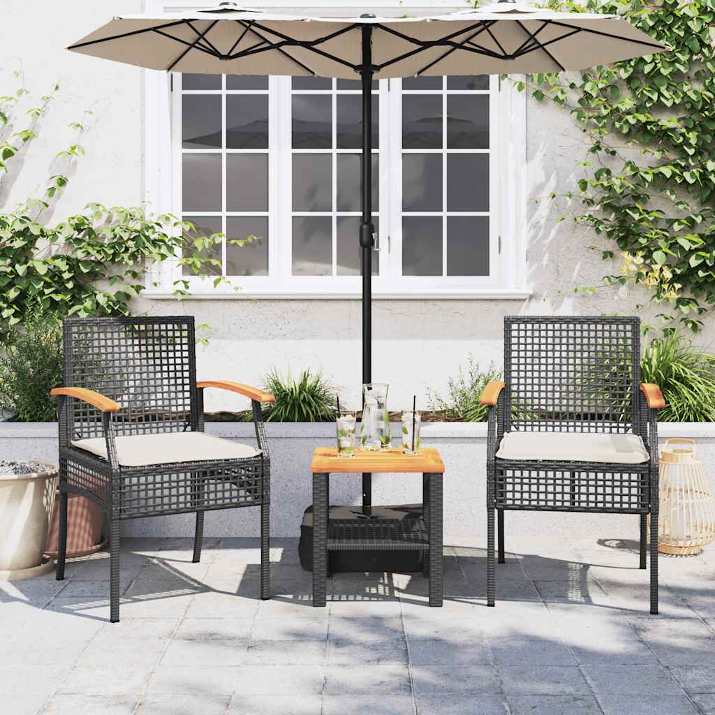 Ensemble de bistro 3 pcs et coussins noir résine tressée acacia - XIOS