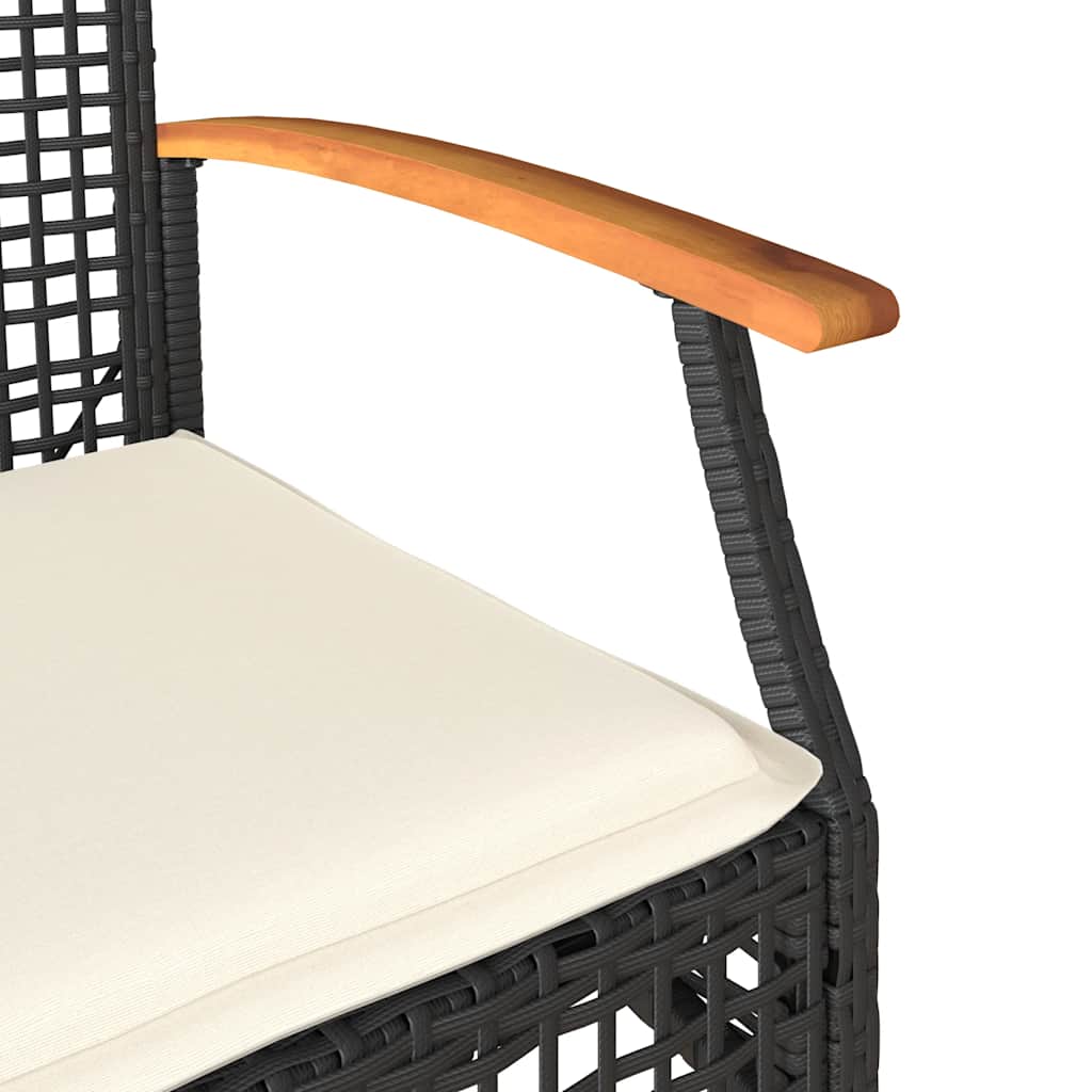 Ensemble de bistro 3 pcs et coussins noir résine tressée acacia - XIOS