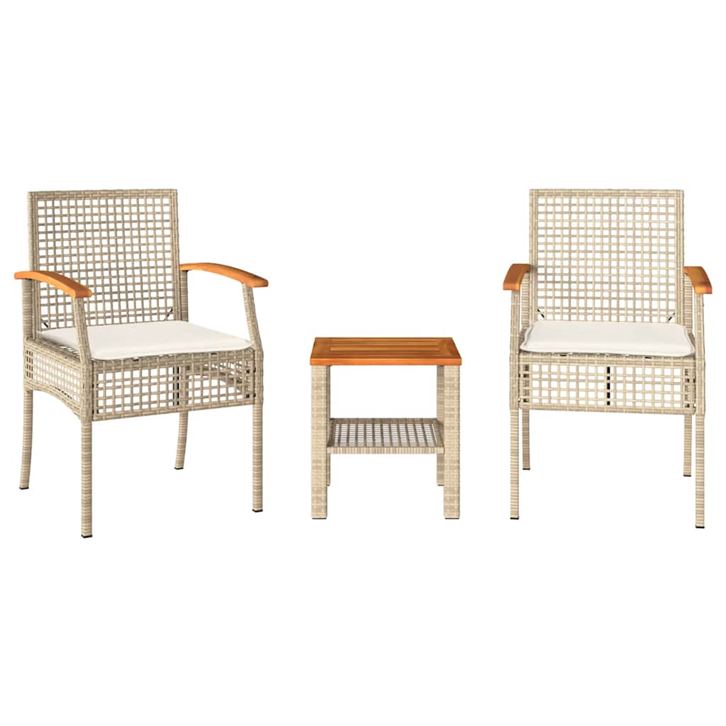 Ensemble de bistro 3 pcs coussins beige résine tressée acacia - XIOS
