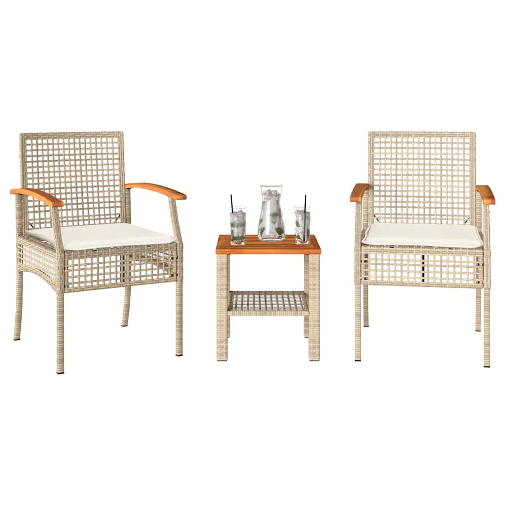 Ensemble de bistro 3 pcs coussins beige résine tressée acacia - XIOS