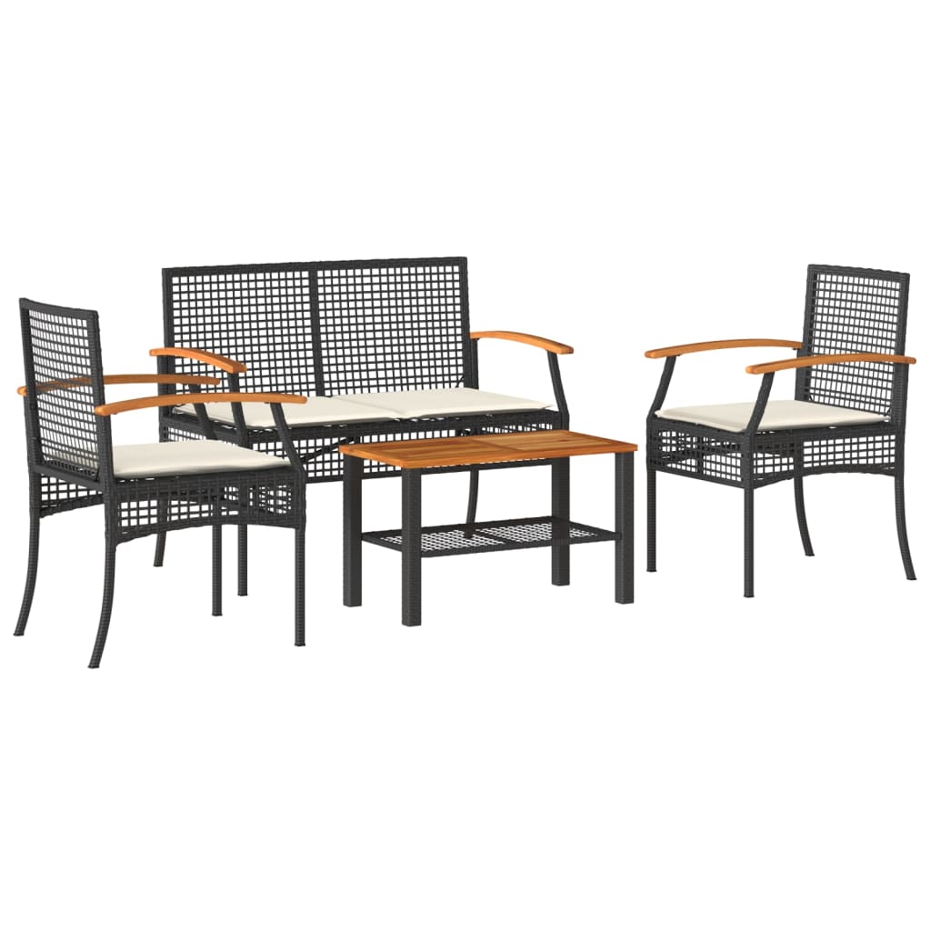 Salon de jardin 4 pcs avec coussins Noir Résine tressée Salons de jardin vidaXL