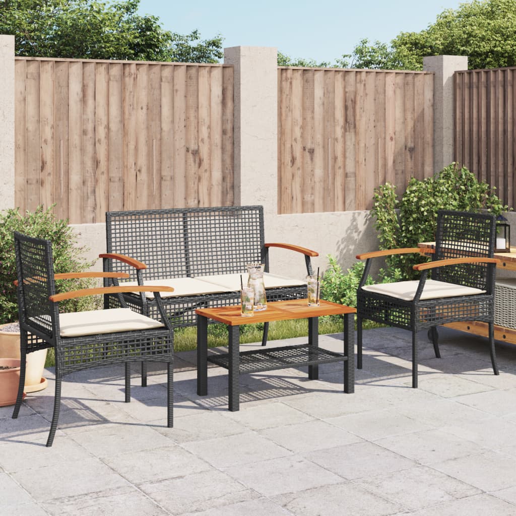 Salon de jardin 4 pcs avec coussins Noir Résine tressée Salons de jardin vidaXL