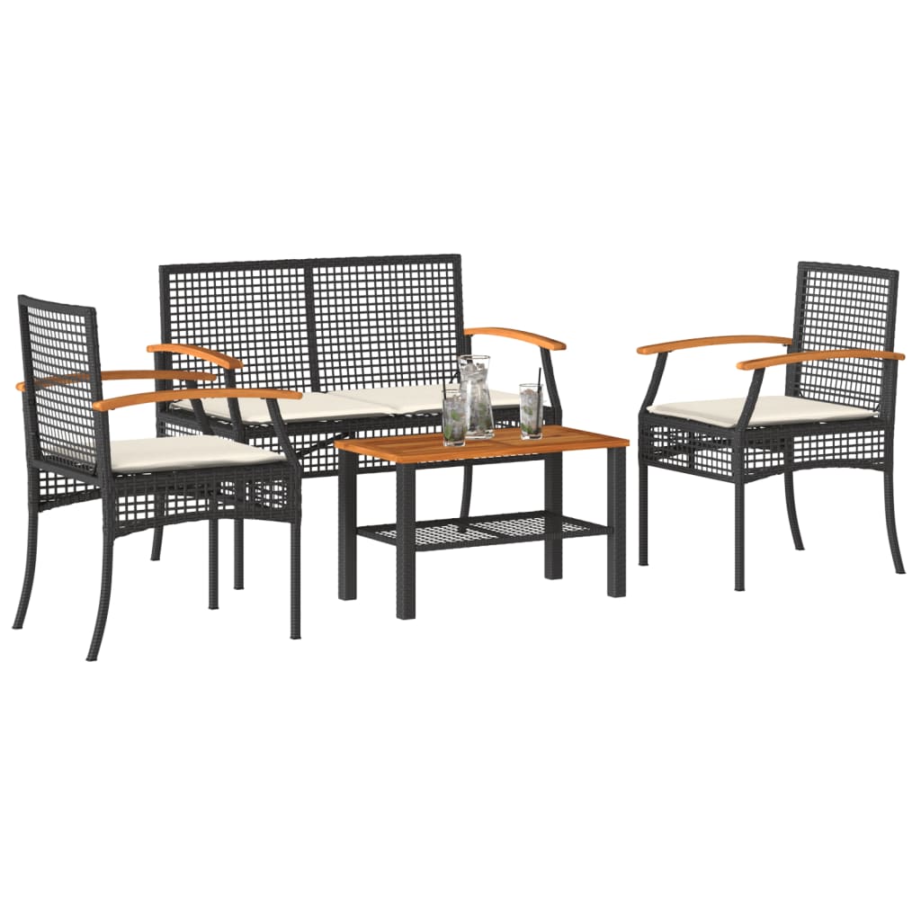 Salon de jardin 4 pcs avec coussins Noir Résine tressée Salons de jardin vidaXL