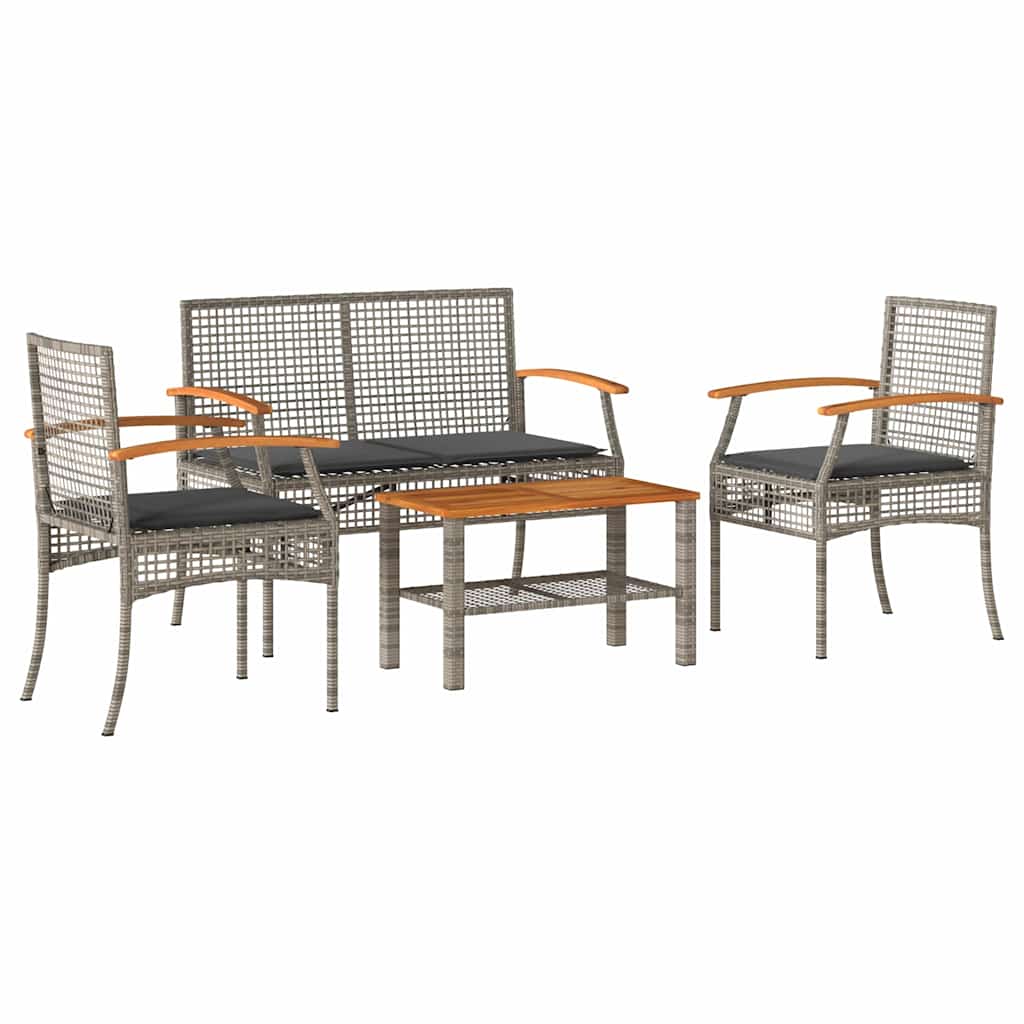 Salon de jardin 4 pcs avec coussins Gris Résine tressée - XIOS