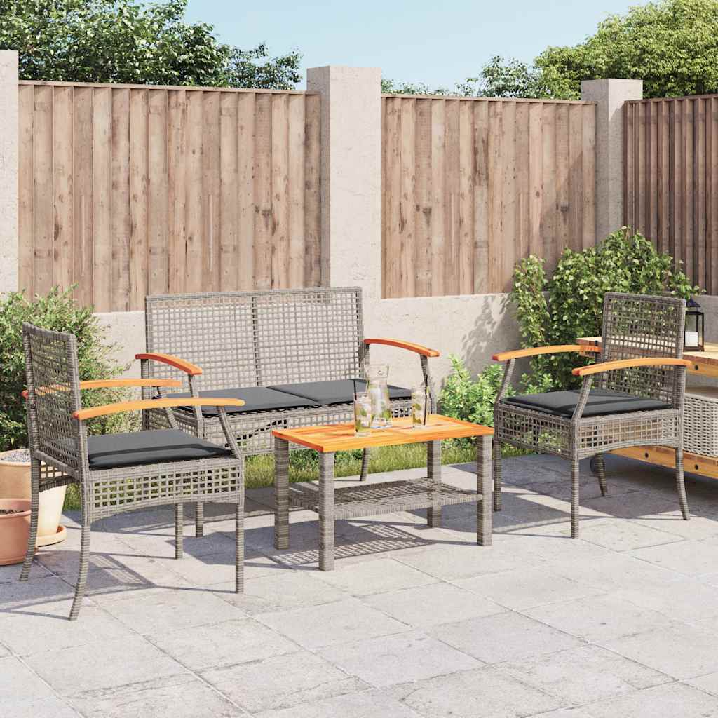 Salon de jardin 4 pcs avec coussins Gris Résine tressée - XIOS