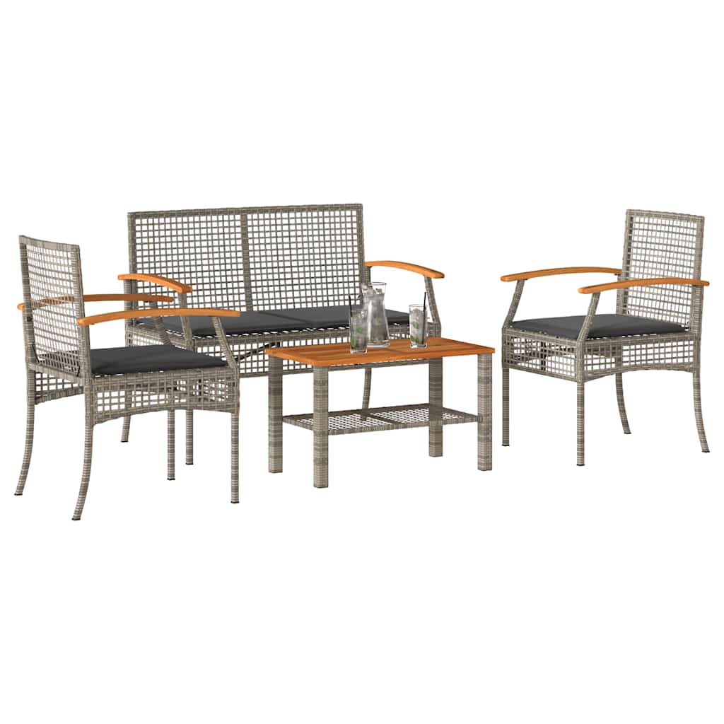 Salon de jardin 4 pcs avec coussins Gris Résine tressée - XIOS