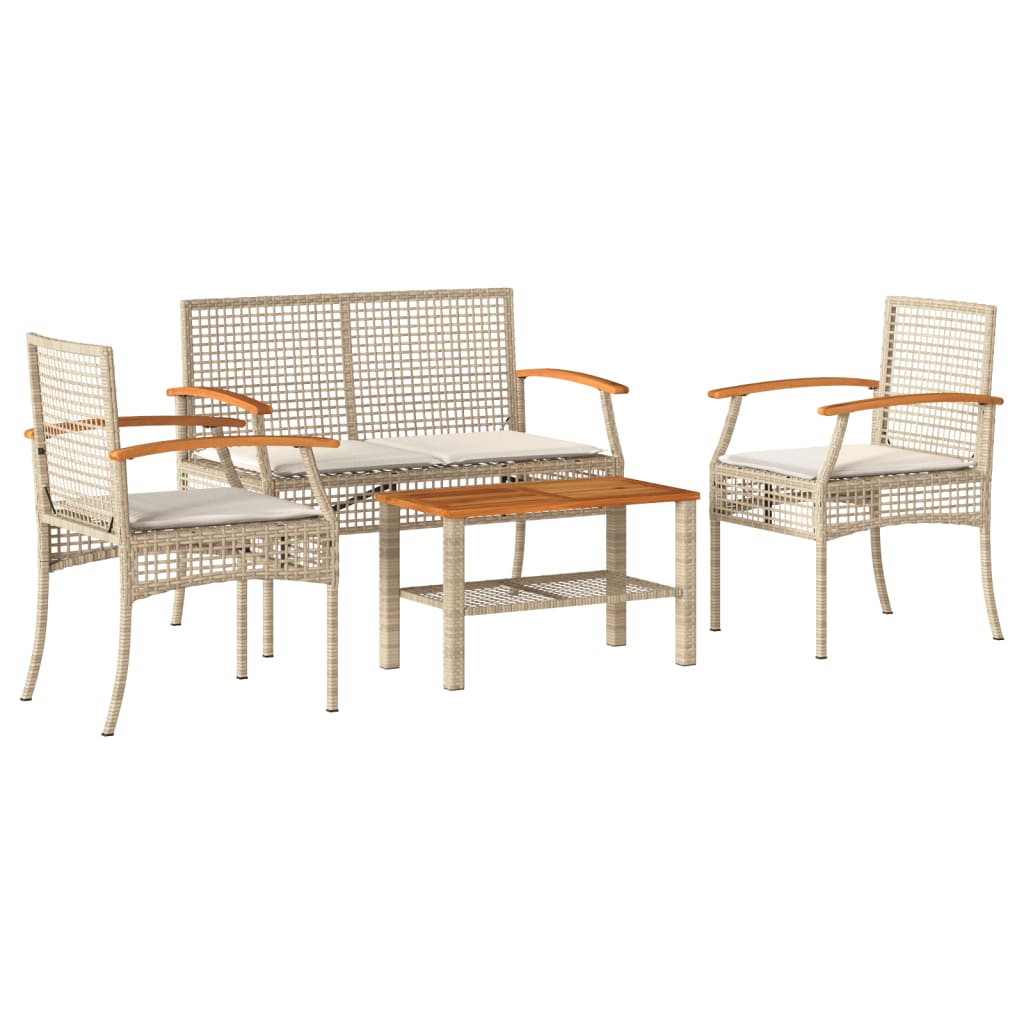 Salon de jardin avec coussins 4 pcs beige résine tressée - XIOS
