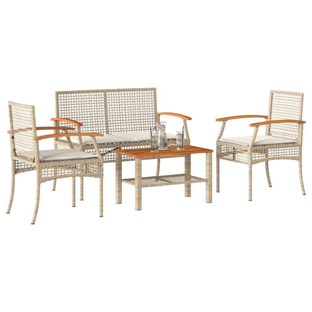 Salon de jardin avec coussins 4 pcs beige résine tressée - XIOS