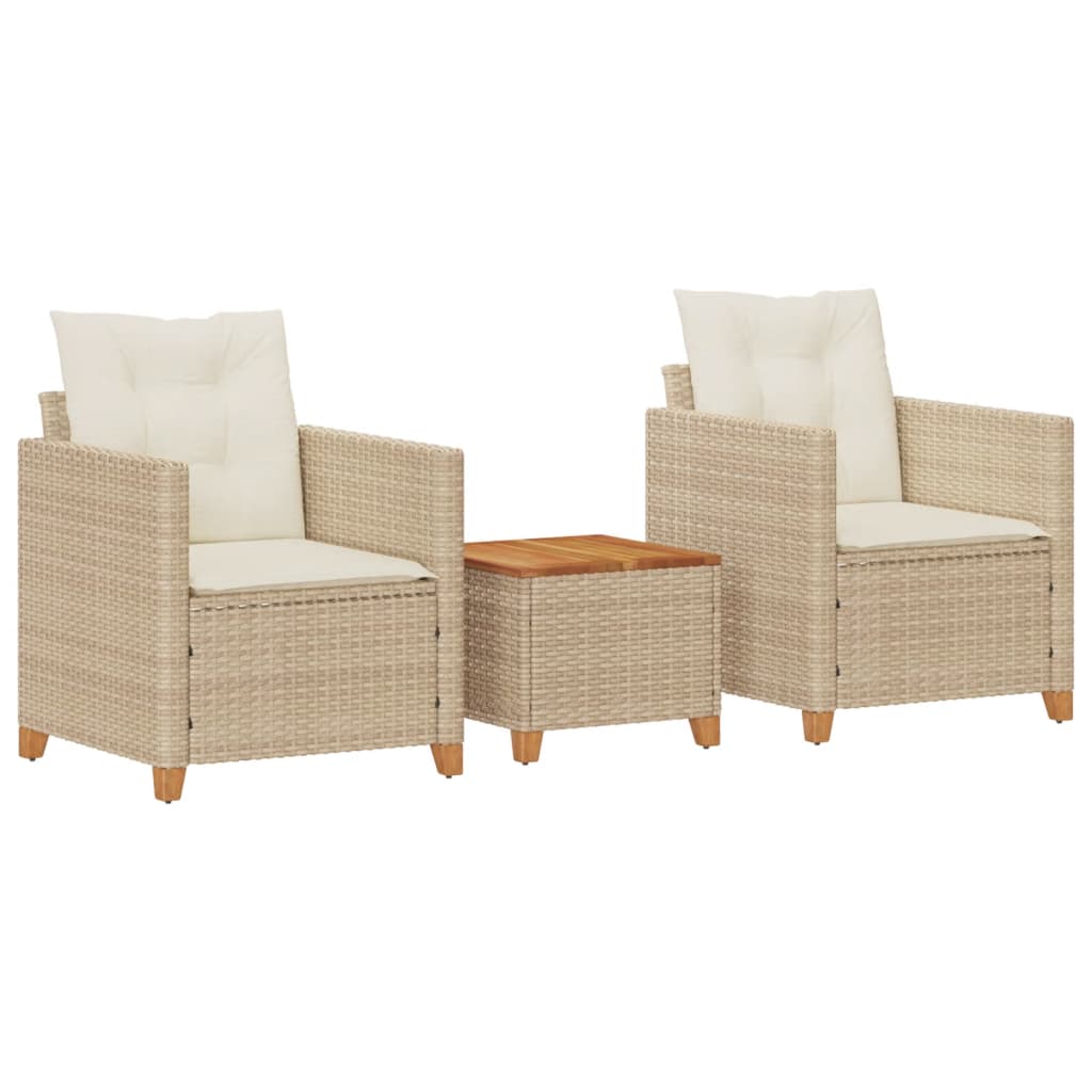Ensemble de bistro 3 pcs coussins beige résine tressée acacia Salons de jardin vidaXL